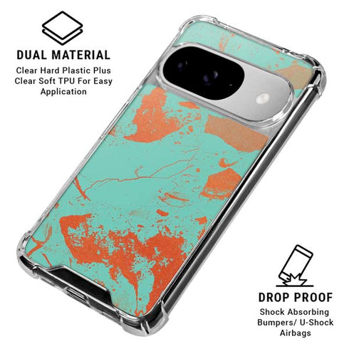 Turquoise and Orange Marble Google Pixel 10 Clear Case